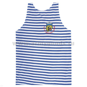 Майка-тельняшка кулирка голубая вышитая Честь дороже жизни