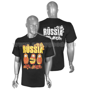 Футболка с рисунком краской  National Team Russia (Матрешки) черная