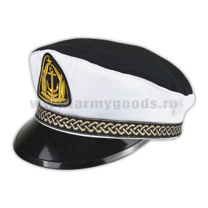 Фуражка сувенирная капитанка белая с черным верхом (якорь со звездой)