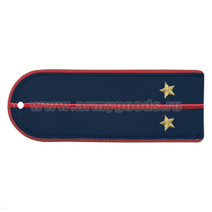 Погоны «машинная вышивка» из рубаш. ткани Полиция темно-синие с вышит. 1 красн пр. и выш звездами (лейтенант)