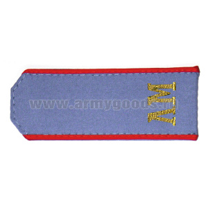 Погоны из рубаш. ткани серо-голуб. с красн. кантом, вышит. металлиз. нитью: «ЛМ»