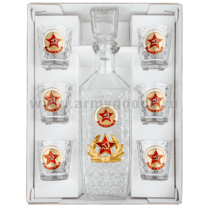 Набор подарочный стеклянный Штоф (0,5 л) и 6 стопок (50 мл) с мет. накладками Звезда СА (армия, авиация, флот)