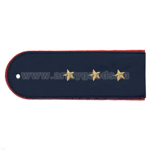 Погоны «машинная вышивка» из рубаш. ткани Полиция темно-синие с вышит. красн. кантом и звездами(старший прапорщик)