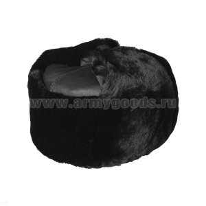 Шапка нат. мех (овчина) черная, верх - кожа