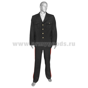 Костюм п/ш кадета черный (китель+брюки с красн ламп)  р-ры 34 - 52