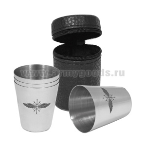 Стопки мет. (4х20 мл) с лазерной гравировкой Войска связи (в чехле)