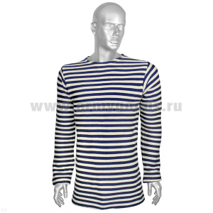 Тельняшка зим. п/ш двойной вязки синяя (НЕБЕЛЕНАЯ) с кремовой полосой р-ры с 62