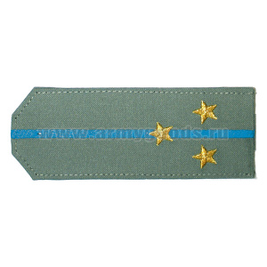 Погоны «машинная вышивка» из рубаш. ткани оливк. с 1 вышит. голуб. просв. с вышит. звездами (ст. лейтенант)