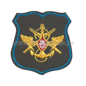 Шеврон вышит. Знак принадлежности к МО (серый с голубым кантом) щит