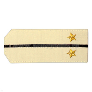 Погоны «машинная вышивка» из рубаш. ткани крем. с 1 вышит. черн. просв. с вышит. звездами (лейтенант)