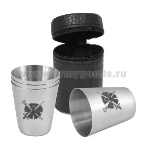 Стопки мет. (4х20 мл) с лазерной гравировкой ГРУ (в чехле)