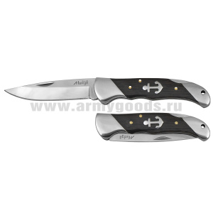 Нож раскладной (стальной, рукоятка дерево (с якорем) общая длина 19,5 см