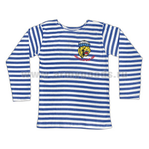 Тельняшка лет. голубая с вышивкой на груди Никто, кроме нас (тигр, парашют) детская