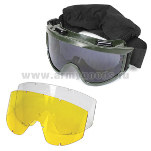 Очки защитные тактические (на резинке; 2 доп. цветных фильтра) в тканевом несъемном чехле (возможны небольшие конструктивные отличия)