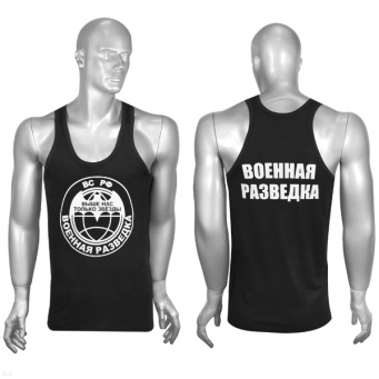 Майка черная с надп. краской Военная разведка (Выше нас только звезды)