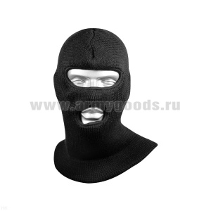 Маска вязаная двойная 100 % акрил (щель для глаз и отверстие для рта) черная М-21
