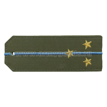 Погоны «машинная вышивка» оливк. (ткань rip-stop) c 1 вышит. голуб. просв. с вышитыми звездами (ст. лейтенант) на костюм офисный