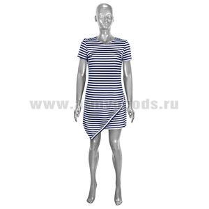 Платье женское белое в синюю полоску (короткое с косым подолом)