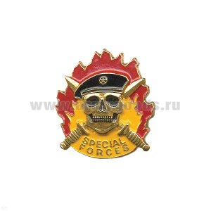 Значок мет. Special forces (череп в черн. берете) лат. на пимсе