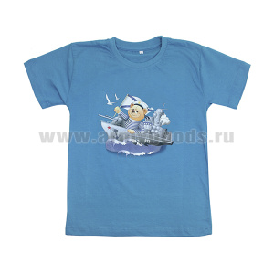 Футболка с рис краской Медвежонок-моряк (голубая) детская