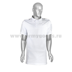 Рубашка поло Полиция (короткий рукав) нов/обр ТУ 2018 (без триколора и надписей) белая АКЦИЯ (дополнительно с двумя липучками (128х80 мм) на рукавах)