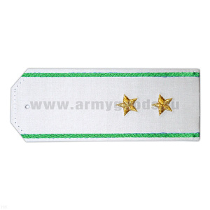 Погоны «машинная вышивка» из рубаш. ткани белые с вышит. зел. кантом с вышит. звездами (прапорщик)