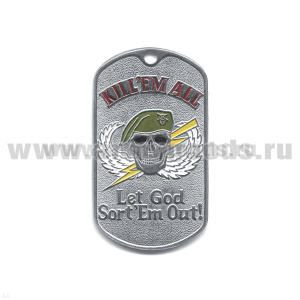 Жетон (нерж. ст., эмал.) Kill'em All (череп в оливк. берете)