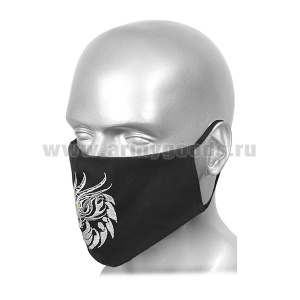 Маска тканевая двухслойная с вышивкой Дракон (черная)