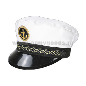 Фуражка сувенирная капитанка белая с белым верхом и кокардой курсантов Морского флота (кожзам)