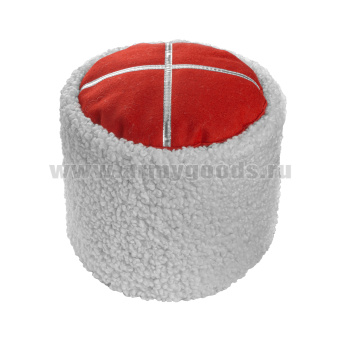 Папаха казачья иск. мех белая (верх - алое сукно) универсальный размер