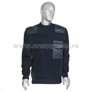 Свитер п/ш с накладками синий (вырез под горло круглый) р-ры с 62