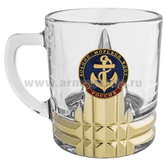 Кружка стекло (0,25 л) с металлизированным напылением и мет накладкой ВМФ