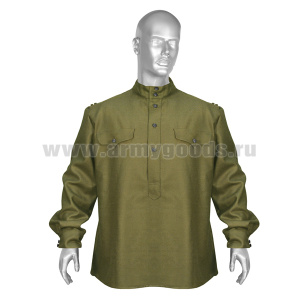 Гимнастерка х/б РККА обр. 1943 г. защитного цвета р-ры с 62 (оттенки гимнастерок и галифе могут не совпадать. сборка по наличию)