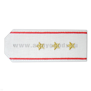 Погоны «машинная вышивка» из рубаш. ткани белые с вышит. красн. кантом с вышит. звездами (ст. прапорщик)