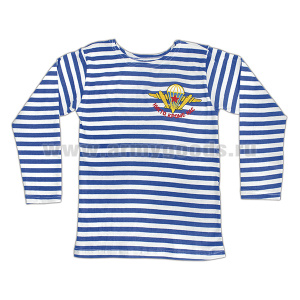 Тельняшка лет. голубая с вышивкой на груди Никто, кроме нас (эмблема ВДВ) детская