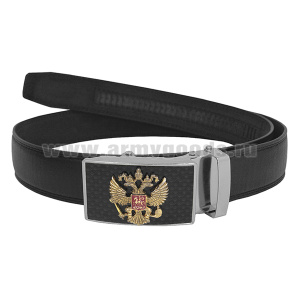 Ремень брючный кожаный черный с цветной бляхой Орел РФ