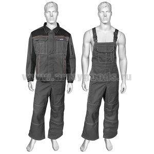 Костюм рабочий серый с полукомбинезоном КПК003М (Саров) (35% х/б, 65% ПЭ) З Ми