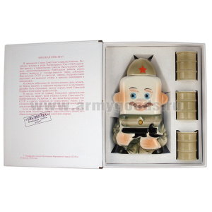 Фляга фарф. (0,25 л) + 3 рюмки в книжке-обманке Солдат с автоматом