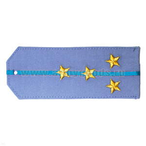 Погоны «машинная вышивка» из рубаш. ткани серо-голуб. с 1 вышит. голуб. просв. с вышит. звездами (капитан)