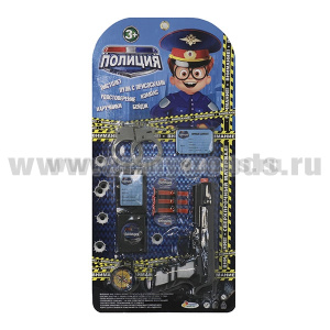 Набор полицейского (пистолет, присоски, наручники, удостоверение, бейдж, компас) 