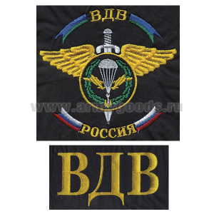 Футболка с вышивкой на груди и на спине ВДВ Россия (меч и крылья) черн. (НОВ-483)
