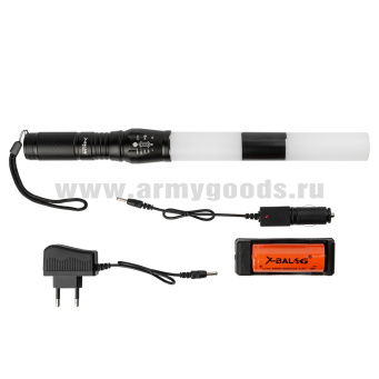 Жезл полосатый (стробоскоп) с мет. ручкой (длина 36 см) + ZOOM (в комплекте с аккумулятором и подзарядкой 2 вида) кнопка с торца ручки