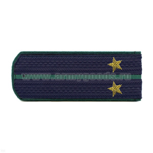 Погоны ПС ФСБ иссиня-черн. с зел. кантом с 1 зел. просв. на китель, вышит. канителью (лейтенант)