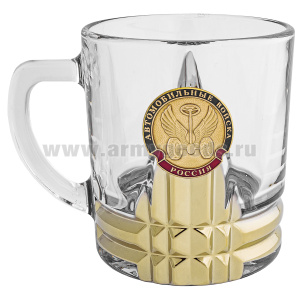 Кружка стекло (0,25 л) с металлизированным напылением и мет накладкой Автомобильные войска