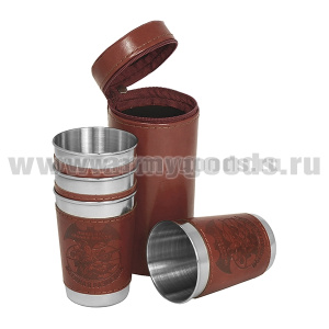 Стопки мет. (4х125 мл) с тиснением на коже Военная разведка Выше нас только звезды (в чехле)