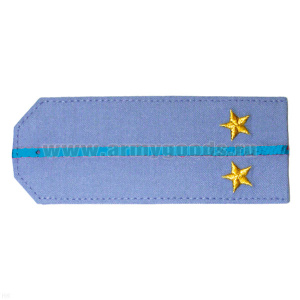 Погоны «машинная вышивка» из рубаш. ткани серо-голуб. с 1 вышит. голуб. просв. с вышит. звездами (лейтенант)