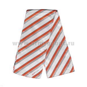 Шарф женский РЖД шелковый (светло-серый с красными и серыми полосками) (150 х 15 см)