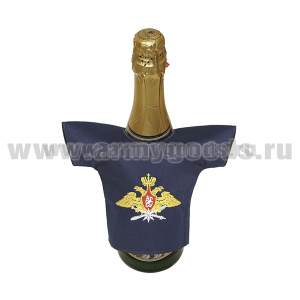 Рубашечка на бутылку сувенирная вышитая Воздушно-космические силы (синяя)
