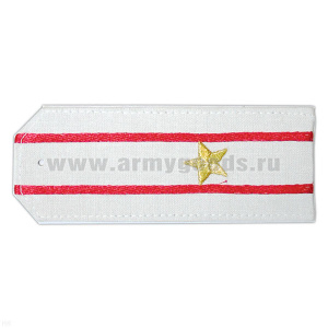 Погоны «машинная вышивка» из рубаш. ткани белые с 2 вышит. красн. просв. с вышитой звездой (майор)