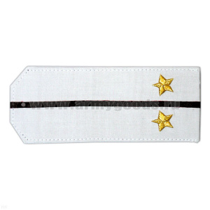 Погоны «машинная вышивка» из рубаш. ткани белые с 1 вышит. черн. просв. с вышит. звездами (лейтенант)